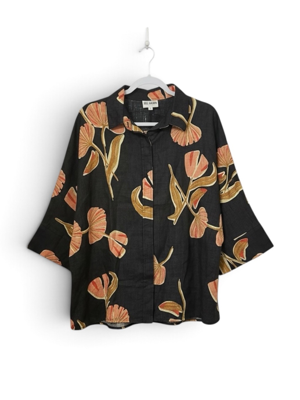 Bel Kazan Floral Printed Linen Button Down Blouse Size L